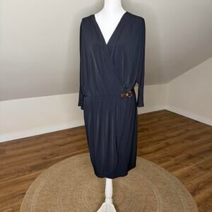 Michael Kors Black Wrap Dress 2X Whimsy Goth Witchy Belt Detail
